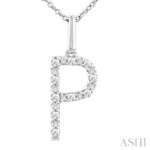 1/20 ctw Initial 'P' Round Cut Diamond Fashion Pendant With Chain in Sterling Silver